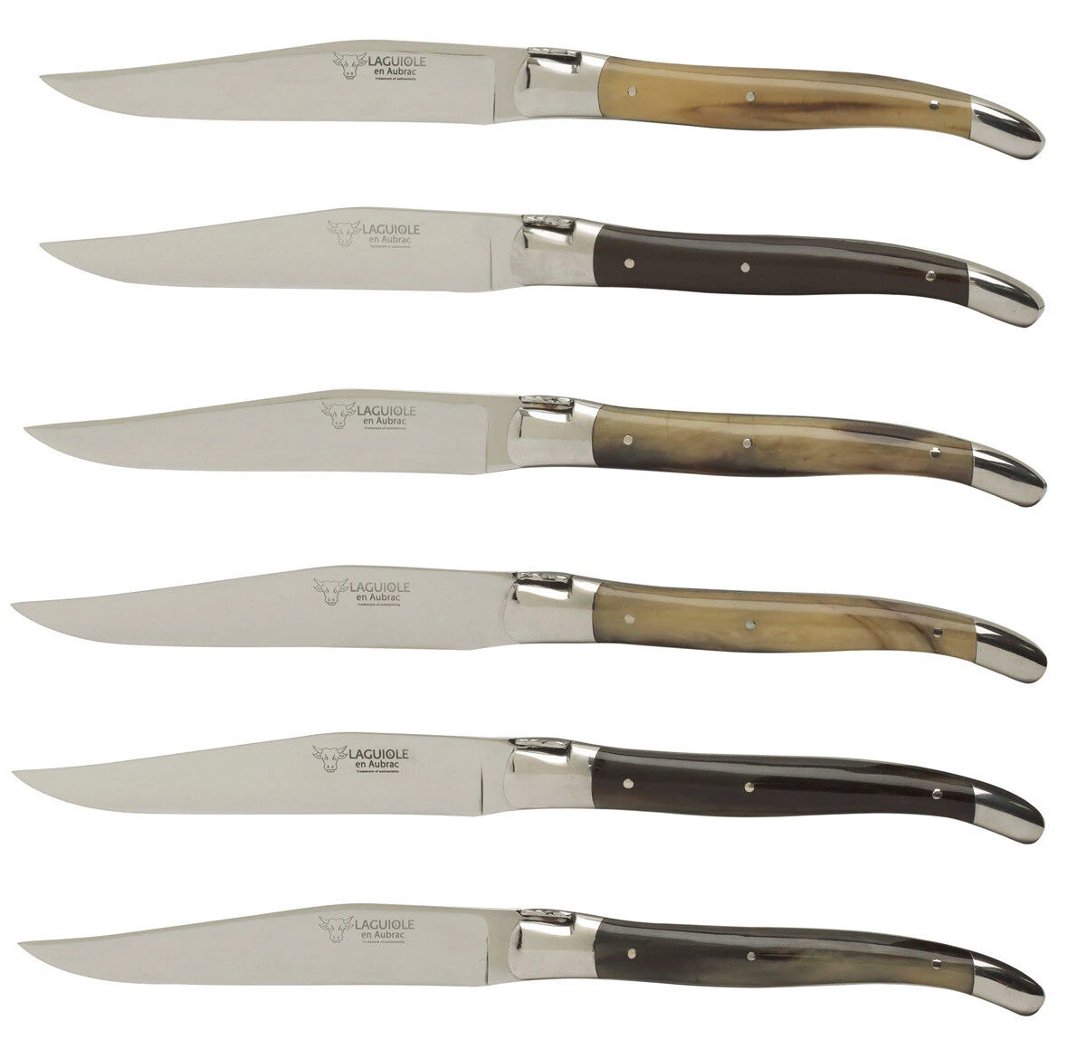 Laguiole En Aubrac Steakmes 11,5 Cm Geperst Hoorn Bruin 6 Stuks 3 Laguiole En Aubrac Steakmes 11,5 Cm Geperst Hoorn Bruin 6 Stuks
