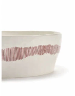 Serax Feast By Ottolenghi Saladekom ø 28,5 Cm H 9,5 Cm Aardewerk White + Swirl-Stripes Red -Servies Winkel b8921015as6